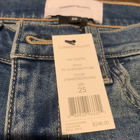 New Current/Elliott - The Stiletto Jean In 2 Year Destroy Stretch Indigo - Picture 11 of 11